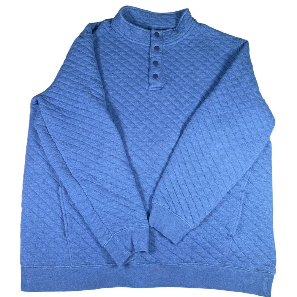 Oak Hill Mens 2XLT Blue Quilted Button Mock Neck Pullover Long Sleeve Sweater - Picture 2 of 7